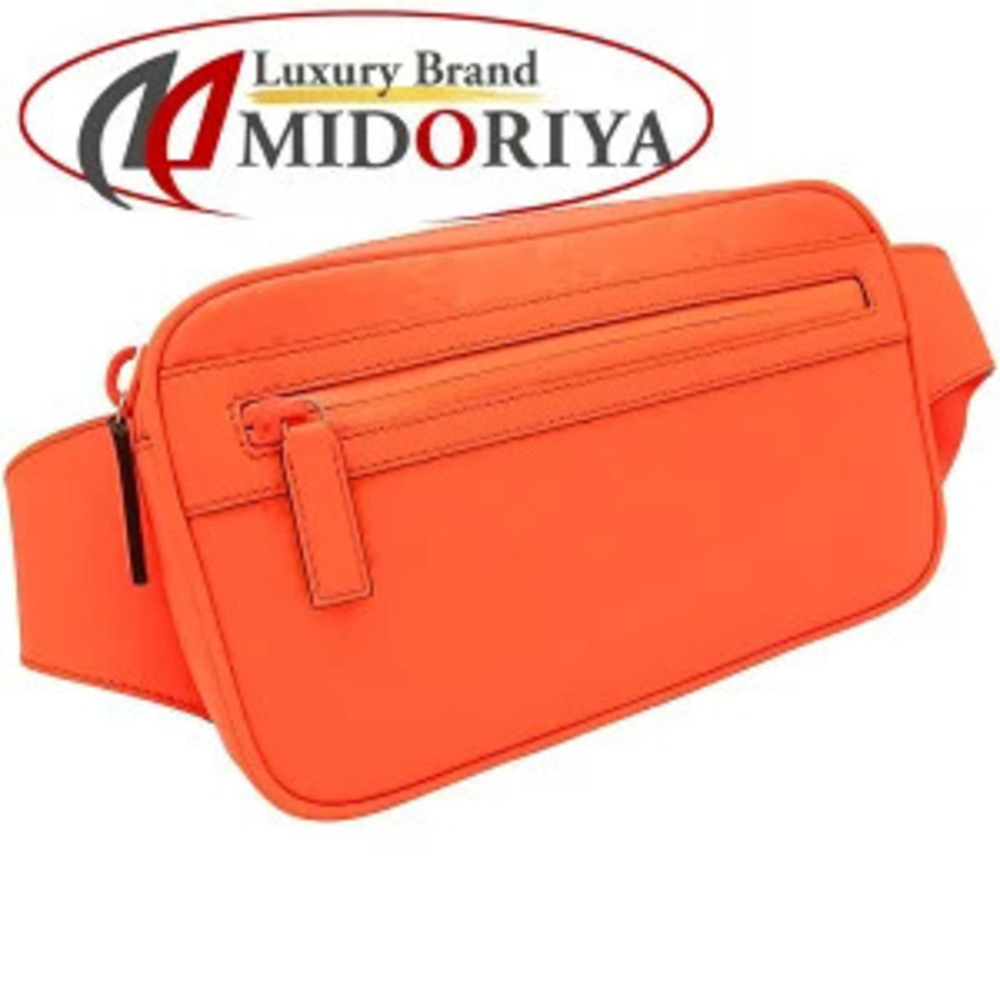 GUCCI Belt Bag Body Bum Crossbody Belt GG Effect Leather Bright Orange